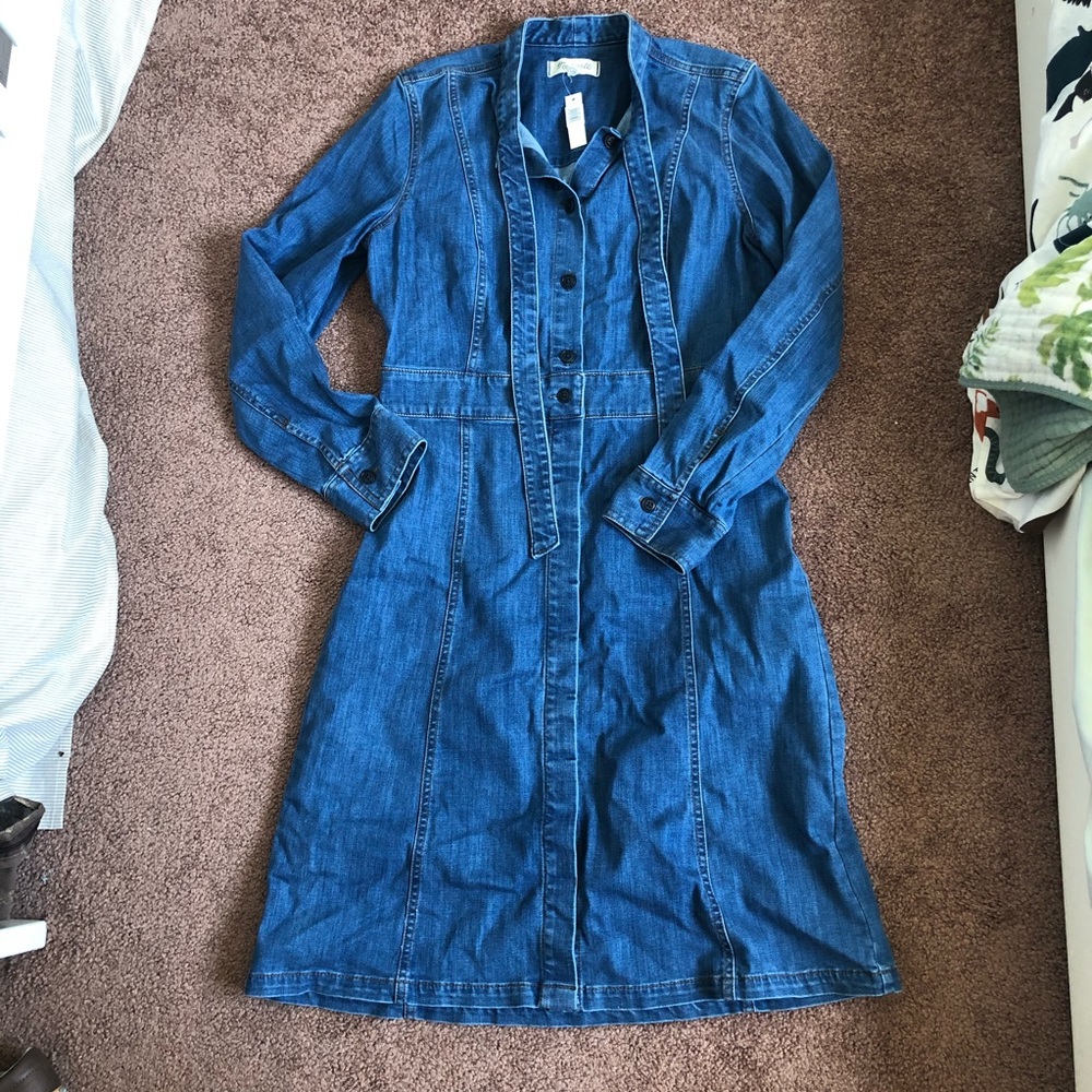 Madewell tie neck denim dress